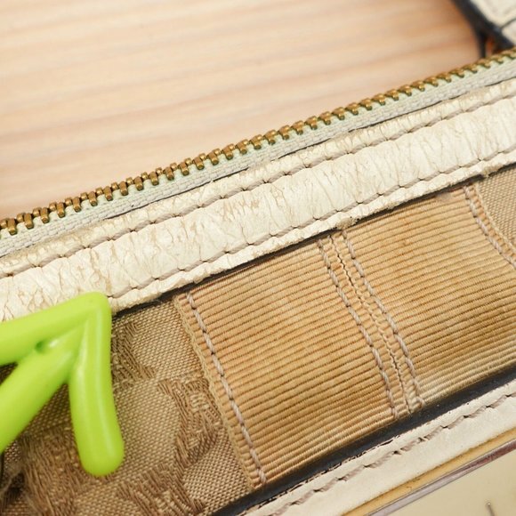 VINTAGE Celine Bag Leather Beige Tote Purse White‎ Macadam Canvas Logo Monogram - Picture 14 of 16